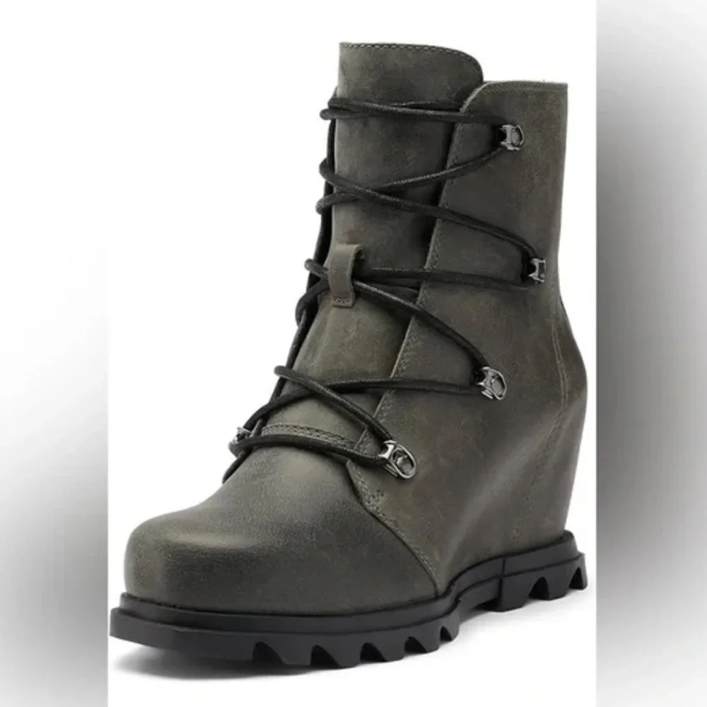 SOREL Joan of Arctic III Waterproof Lace-Up Wedge Boots Grey Sz 8